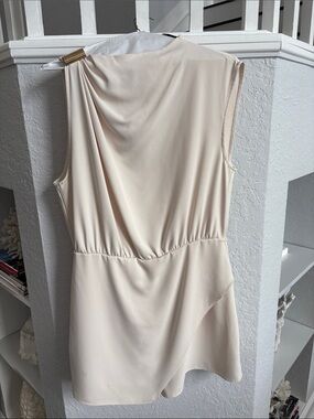 Zara Cream Asymmetrical Draped Sleeveless Dress